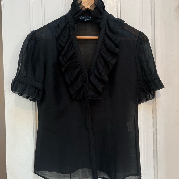 Kate Boggiano Dramatic Ruffle Stand Collar semi-sheer shirt size 6 - Picture 2 of 9